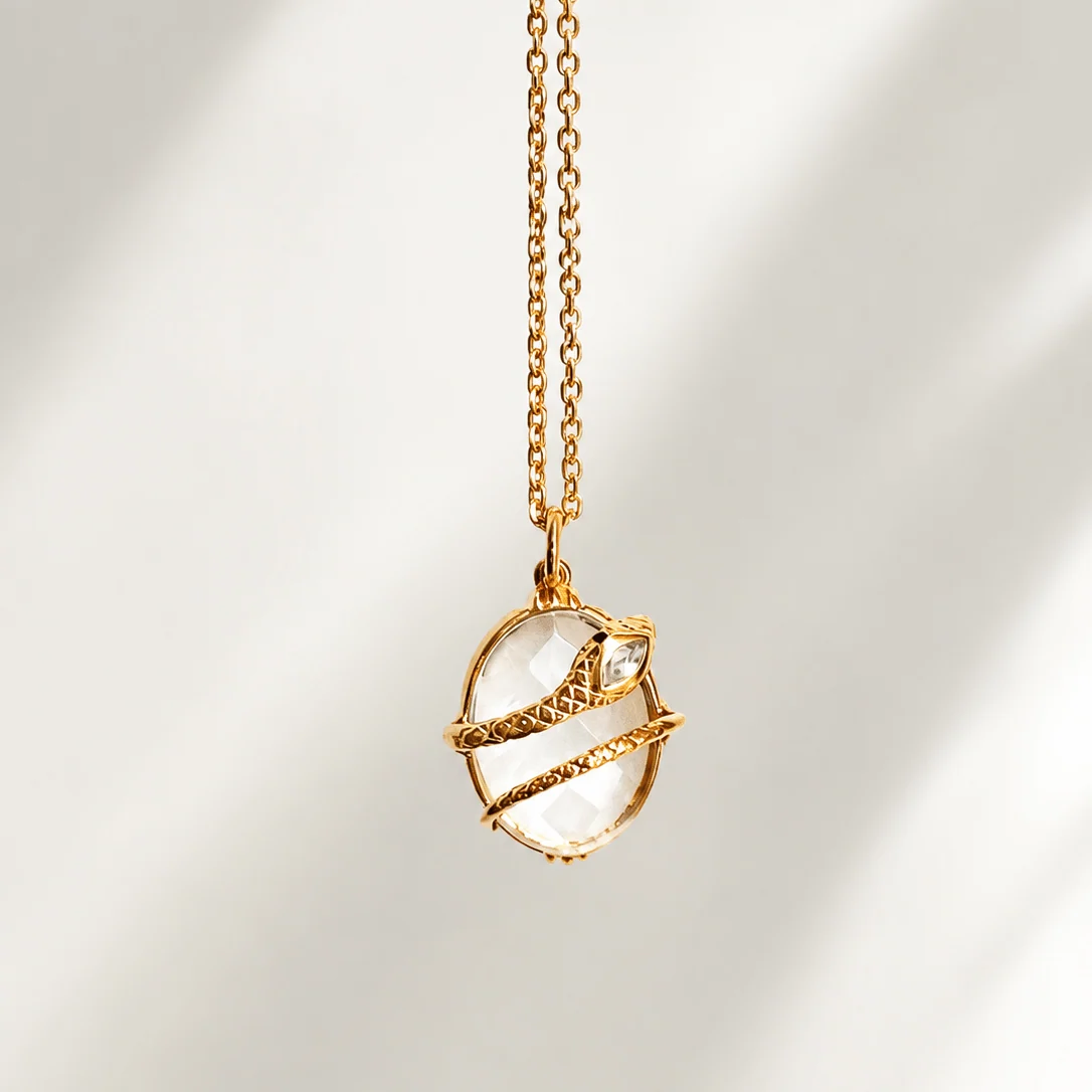 Collier Serpent - Cristal de roche - plaqué or