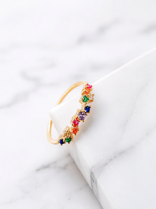 Bague Holi plaqué or pierres multicolores