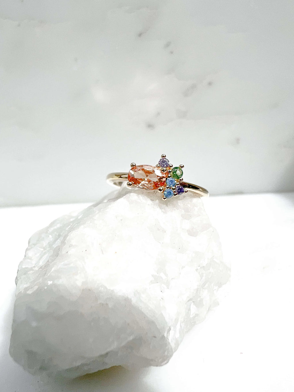 Bague Soleia – Plaqué Or 3 Microns Zircon Champagne Pêche
