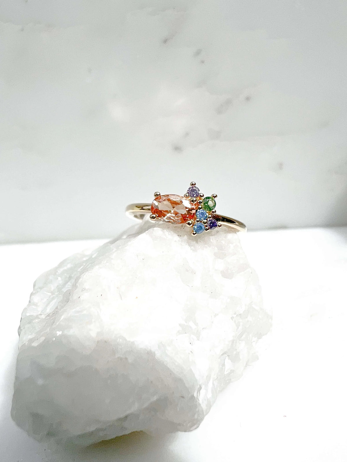 Bague Soleia – Plaqué Or 3 Microns Zircon Champagne Pêche