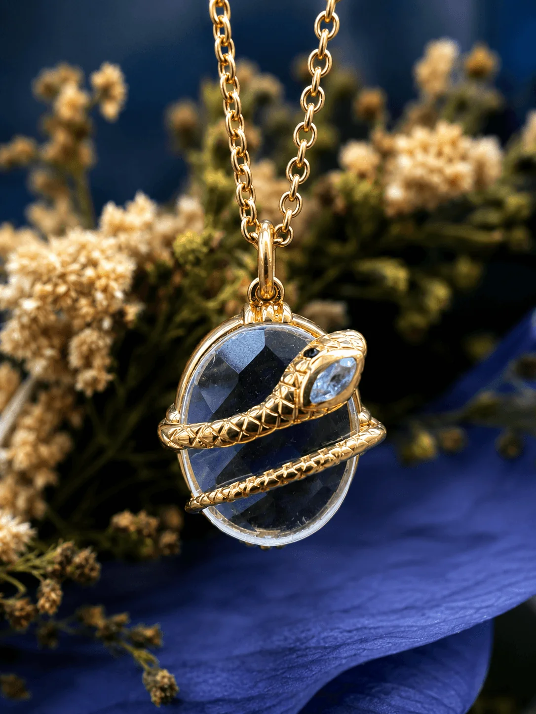 Collier Serpent - Cristal de roche - plaqué or