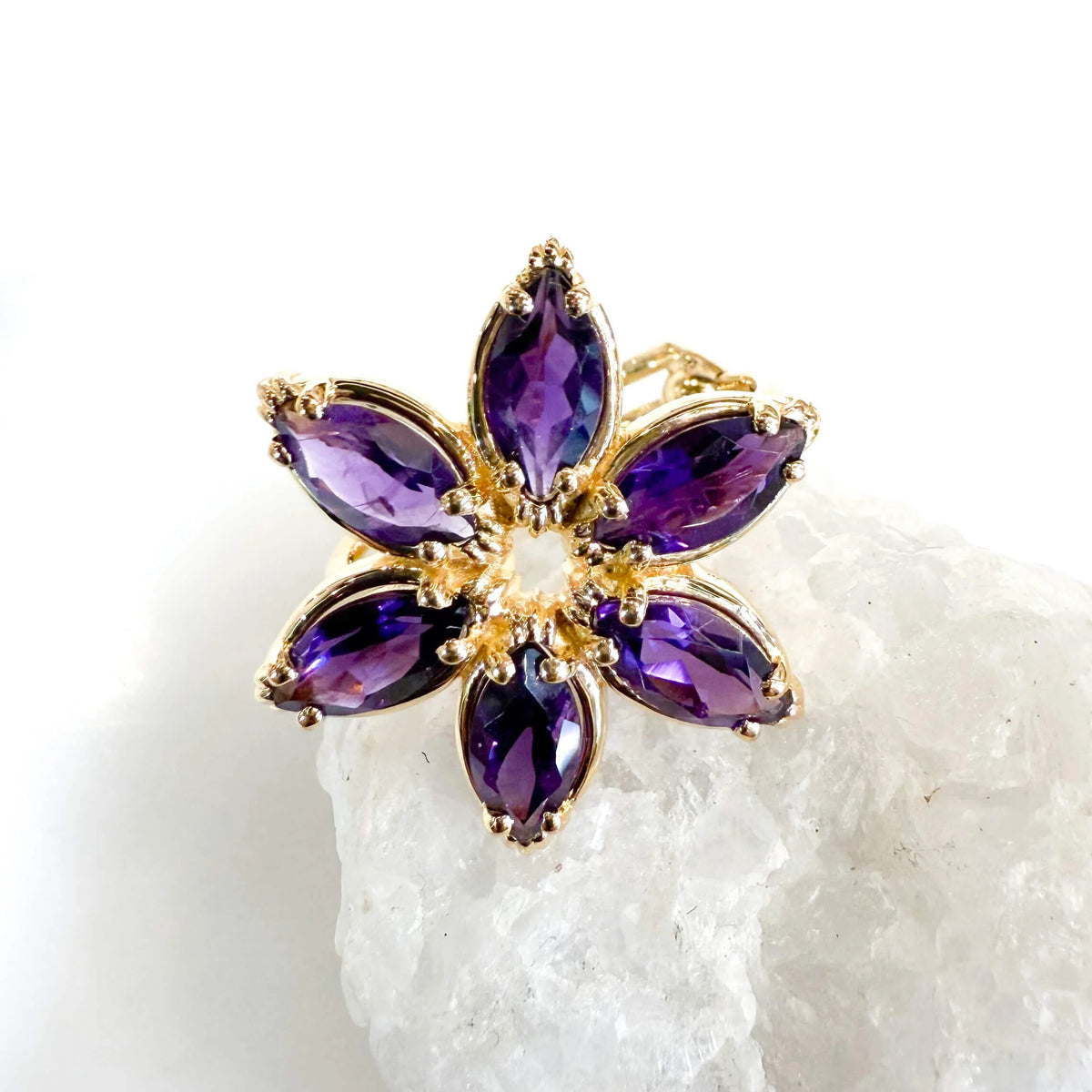 Bague réglable Fleur Marquise - Amethyste