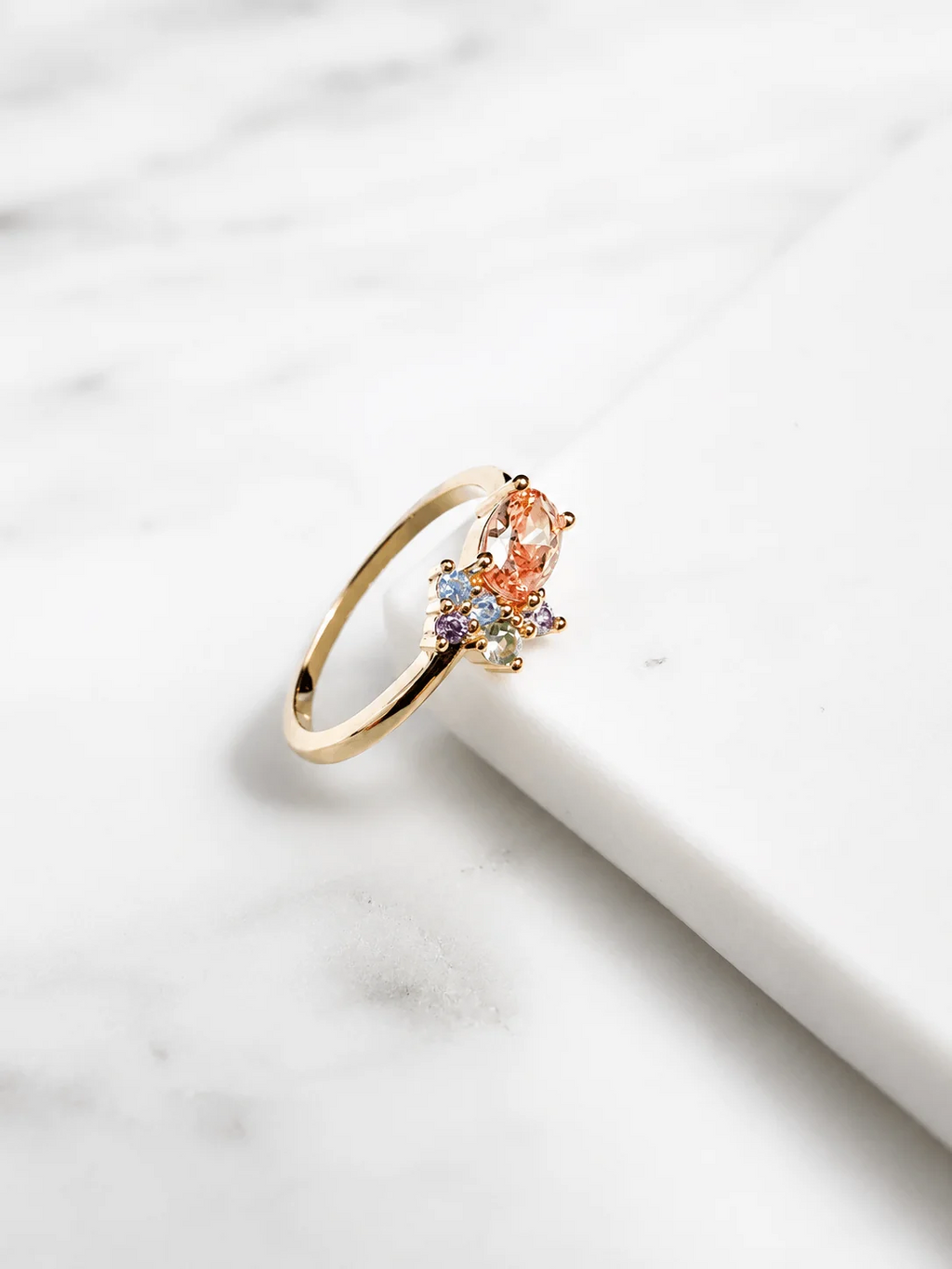 Bague Soleia – Plaqué Or 3 Microns Zircon Champagne Pêche