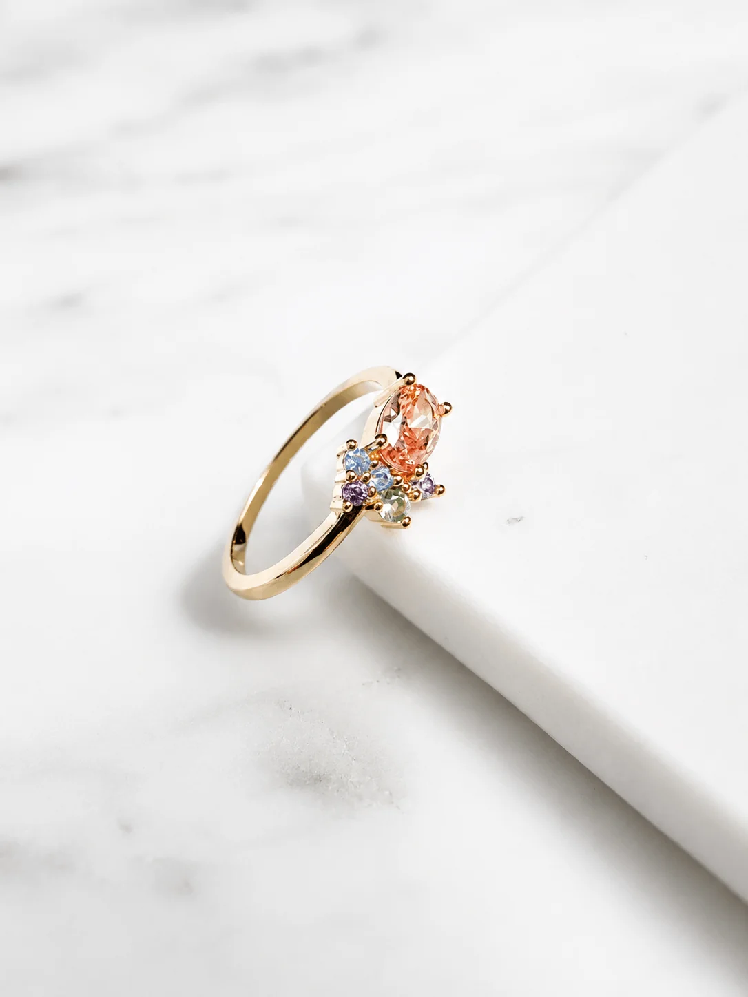 Bague Soleia – Plaqué Or 3 Microns Zircon Champagne Pêche