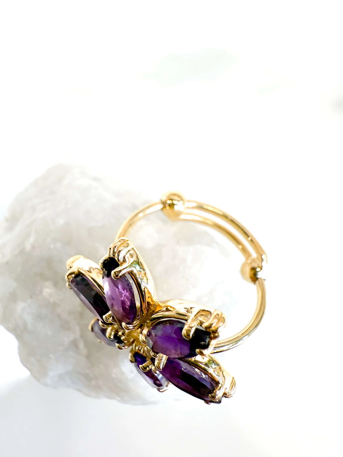 Bague réglable Fleur Marquise - Amethyste